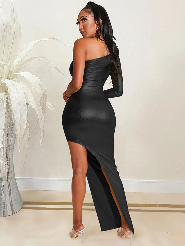 One Shoulder Elegant Bodycon Maxi Dresses Tiynon