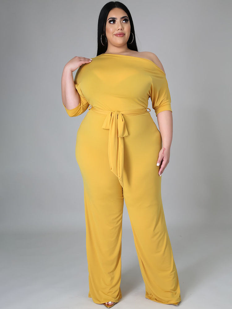 One Shoulder Plus Size Wide Leg Outfits Tiynon