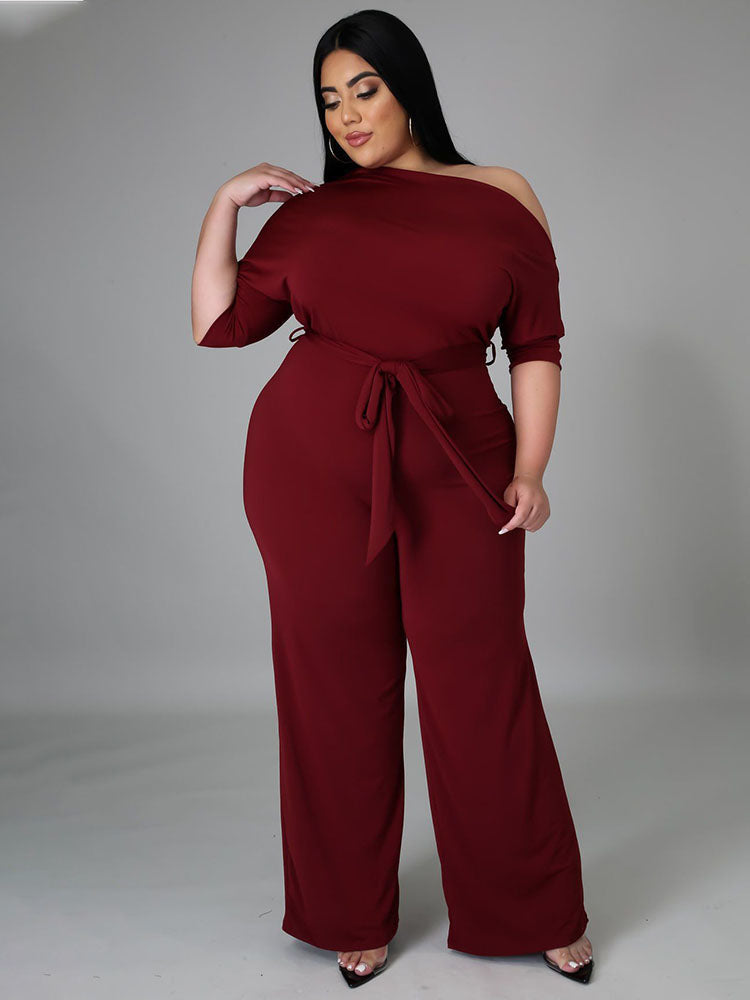 One Shoulder Plus Size Wide Leg Outfits Tiynon