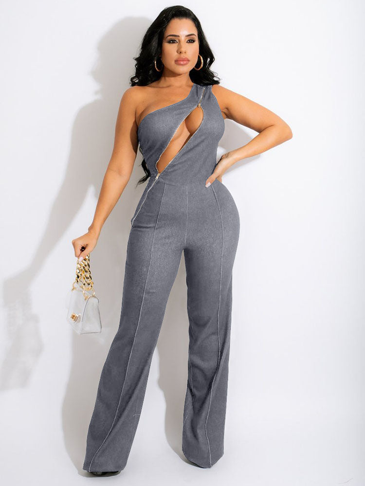 One Shoulder Sleeveless Jumpsuit Tiynon