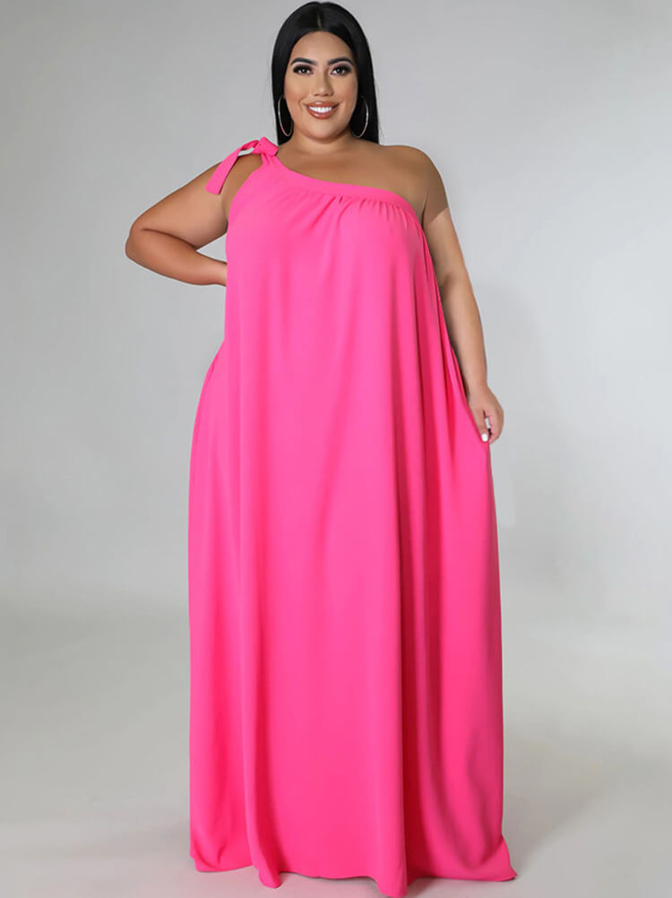 One Shoulder Solid Color Maxi Dresses Tiynon