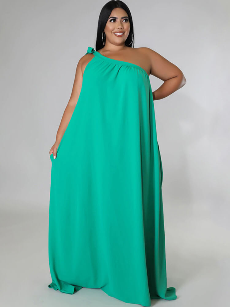 One Shoulder Solid Color Maxi Dresses Tiynon