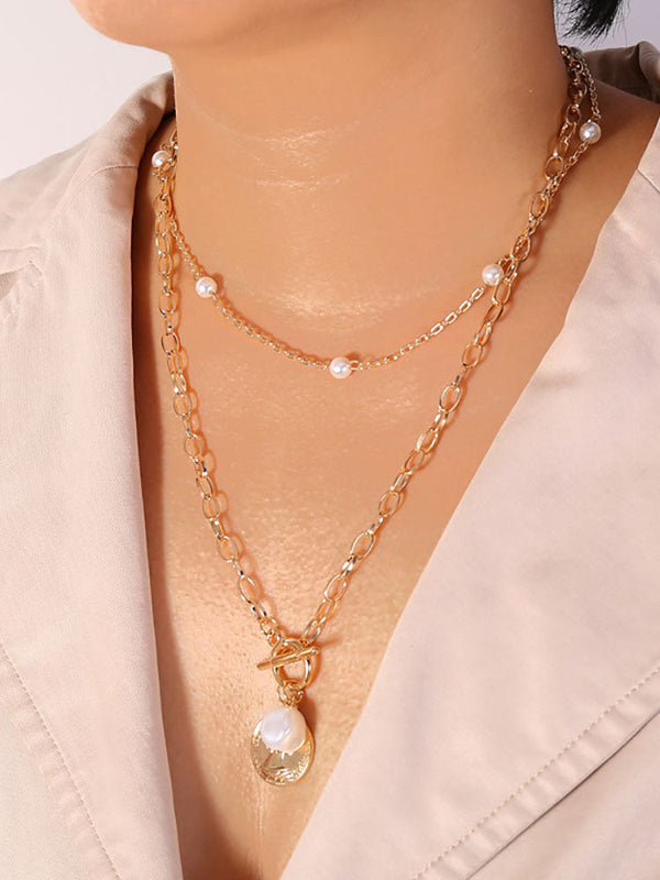 Pearl Coin Penadant Chain Necklace Tiynon