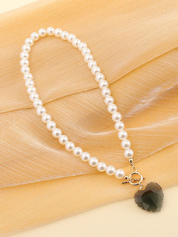 Pearl Heart Pendant Necklace + Bracelet Sets Tiynon