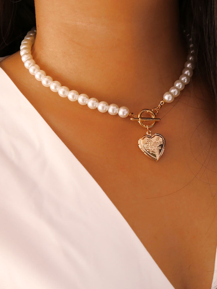 Pearl Heart Pendant Necklace + Bracelet Sets Tiynon