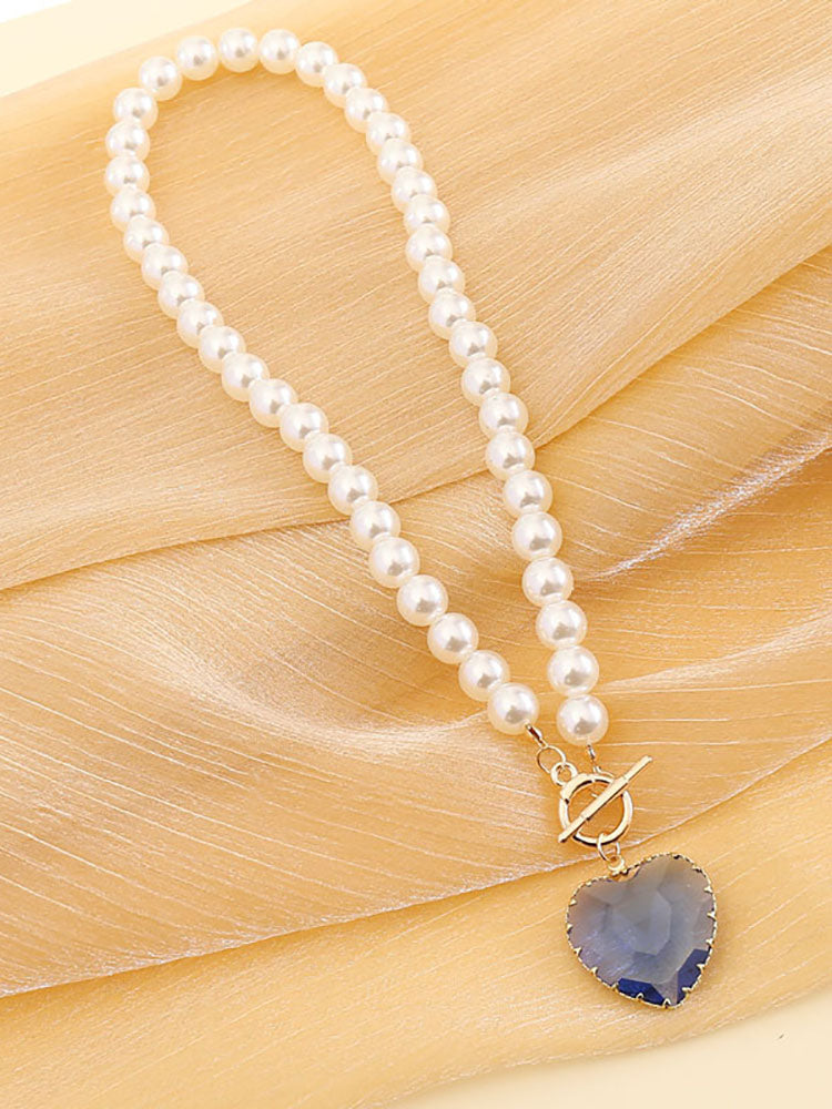 Pearl Heart Pendant Necklace + Bracelet Sets Tiynon