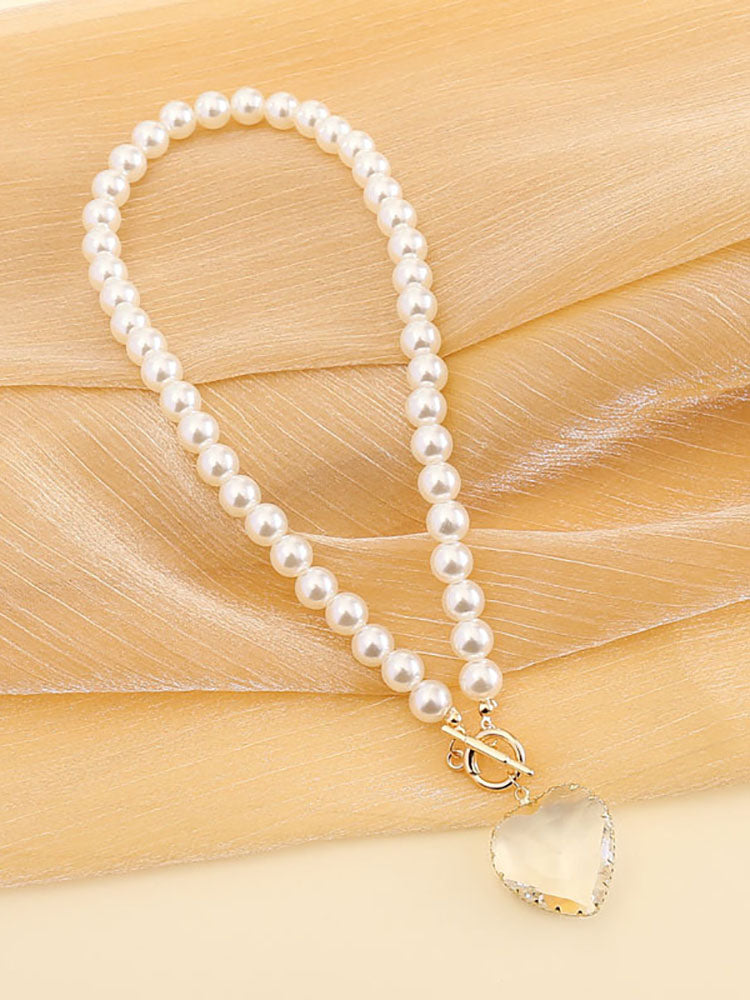 Pearl Heart Pendant Necklace + Bracelet Sets Tiynon