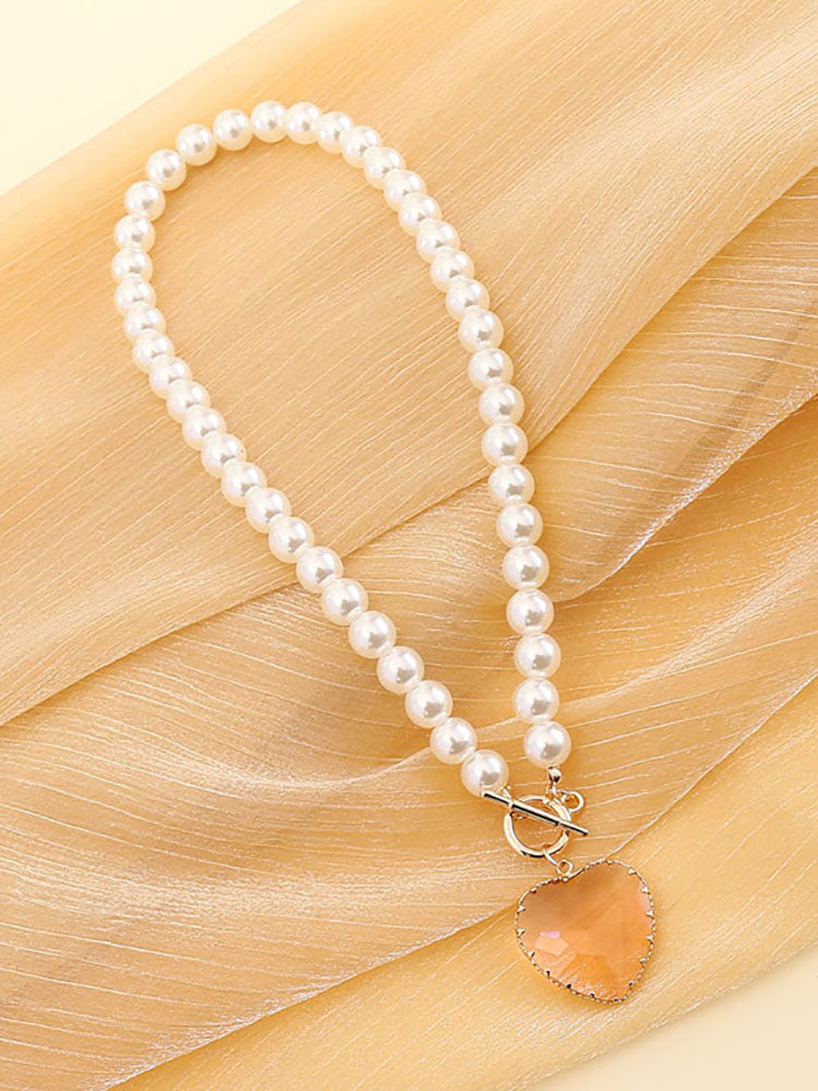 Pearl Heart Pendant Necklace + Bracelet Sets Tiynon