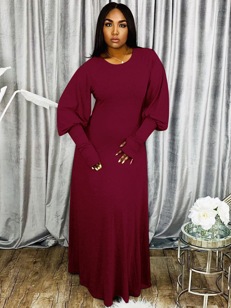 Plus Size Casual Puff Sleeve Maxi Dresses Tiynon