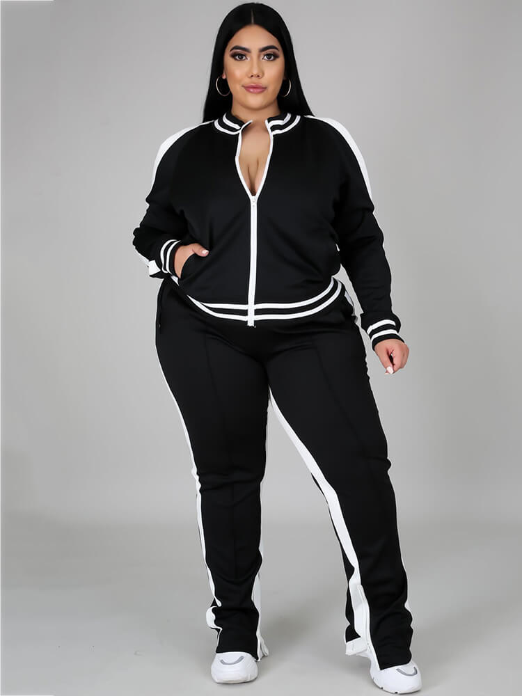 Plus Size Cold Shoulder Jacket+Pants Sets Tiynon