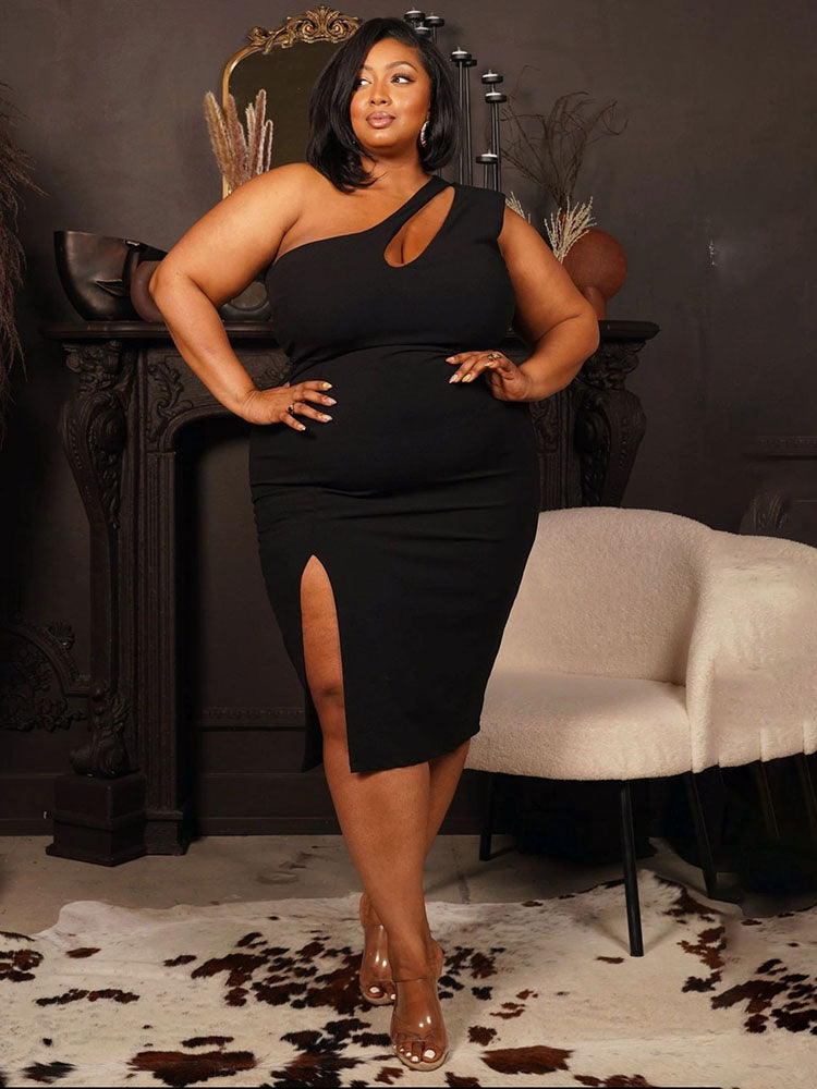 Plus Size Cut Out Slit Midi Dresses Tiynon