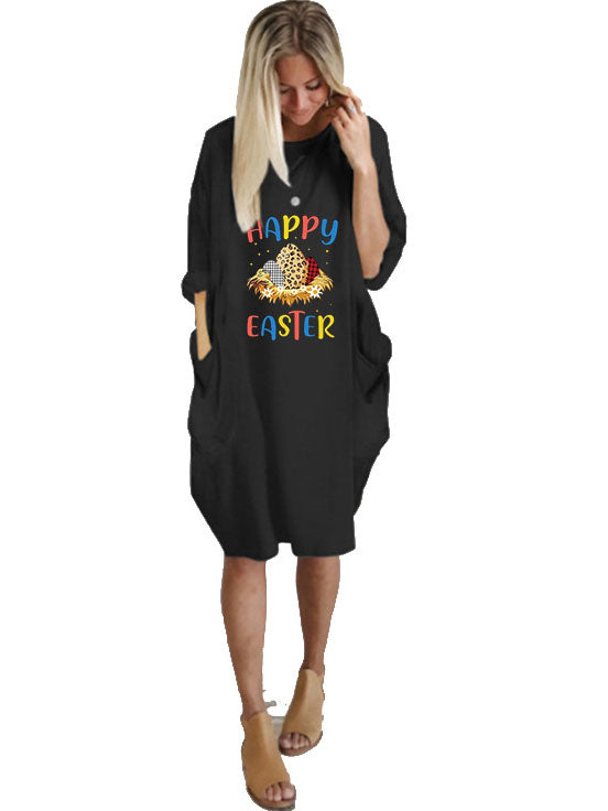 Plus Size Easter Long Sleeves Rabbit Midi Dresses Tiynon