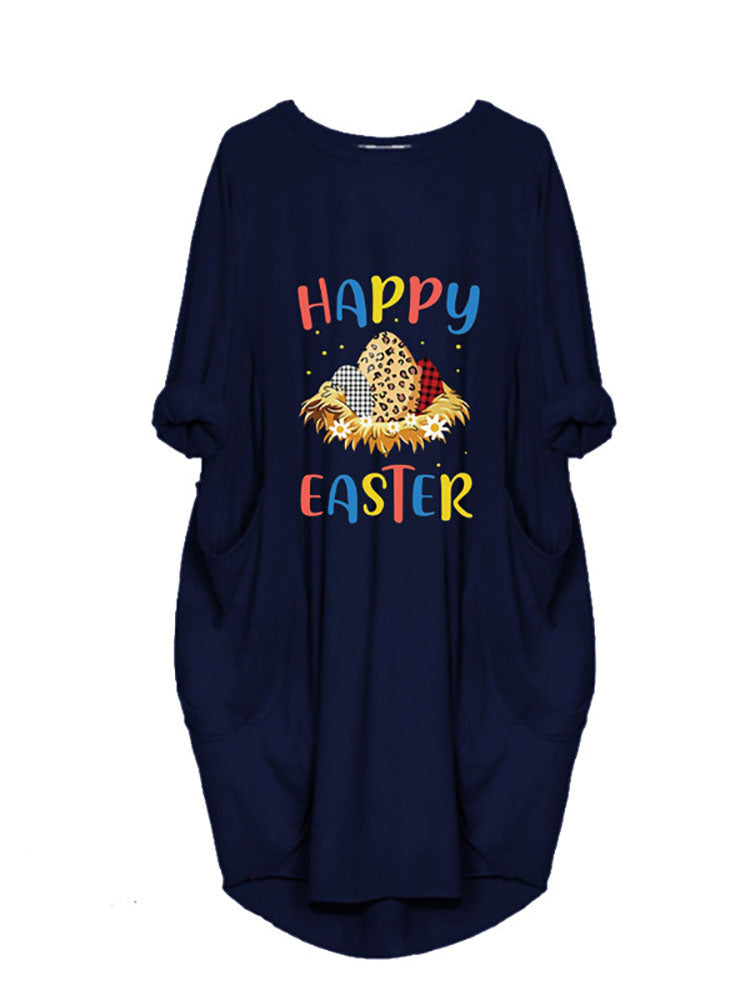 Plus Size Easter Long Sleeves Rabbit Midi Dresses Tiynon