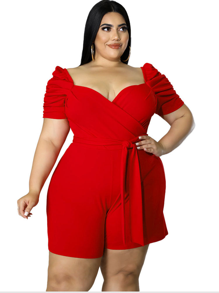 Plus Size High Waist Belted Jumpsuits Tiynon