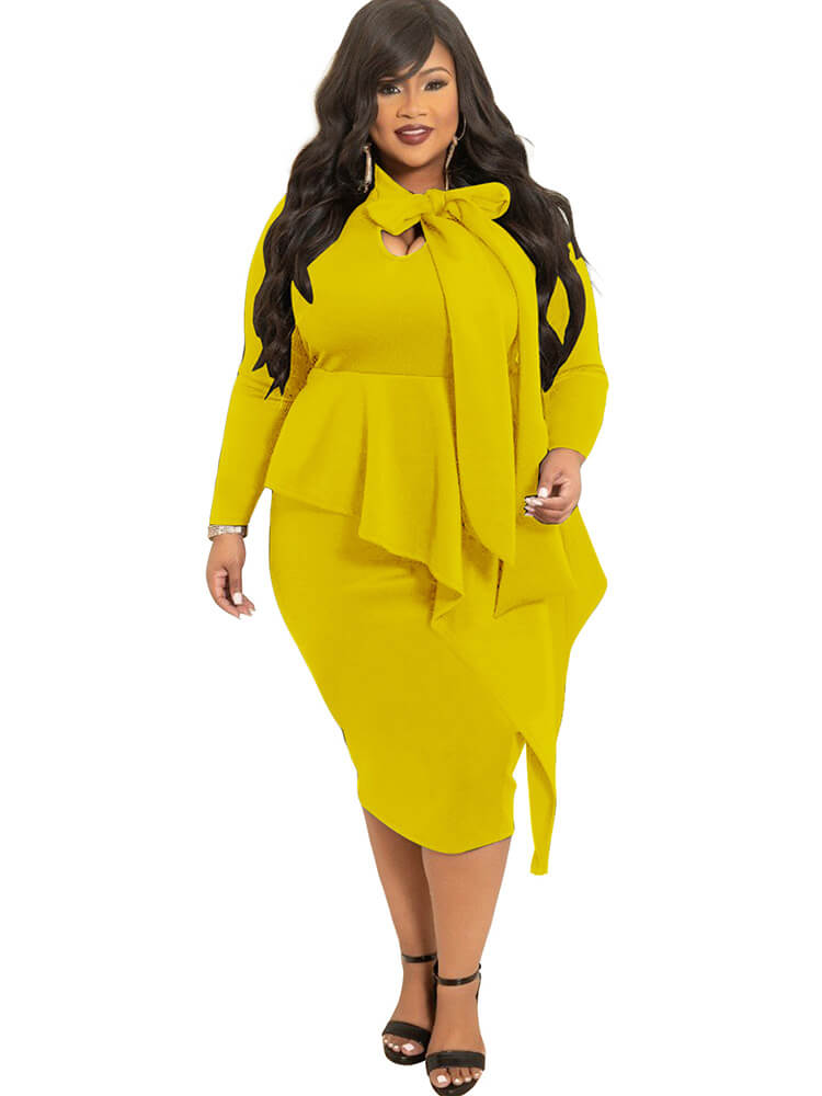 Plus Size Long Sleeve Bodycon Midi Dress Tiynon