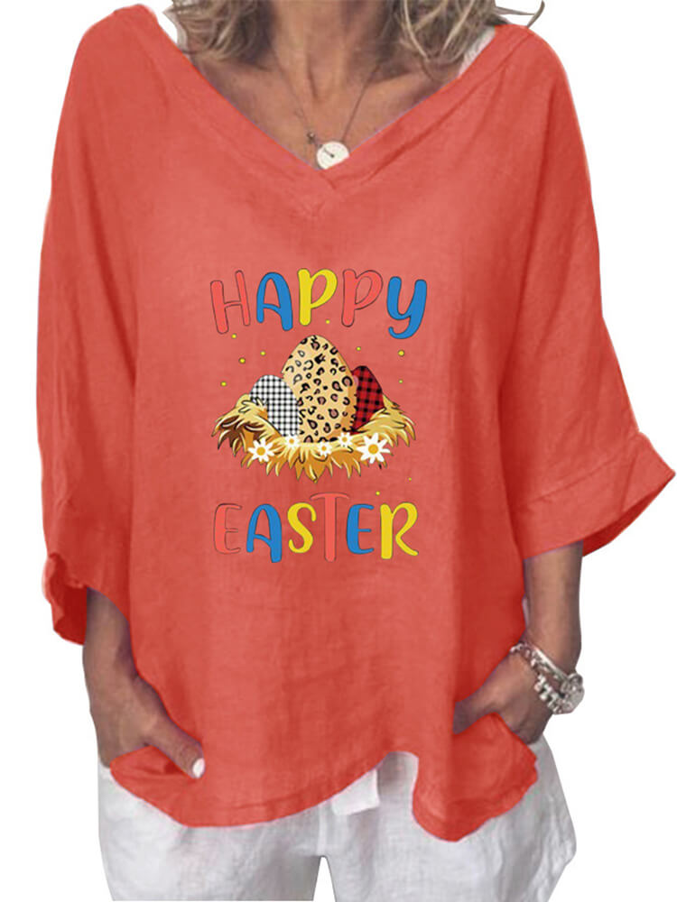 Plus Size Long Sleeve Easter Egg Print T-shirt Tiynon