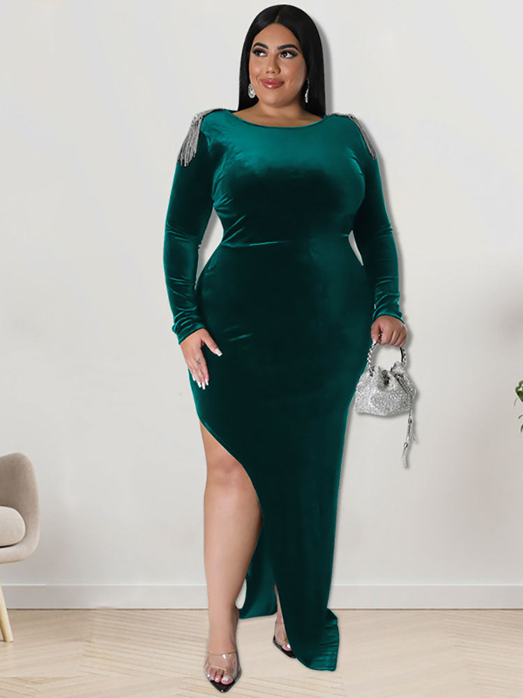 Plus Size Long Sleeve Side Split Maxi Dresses Tiynon