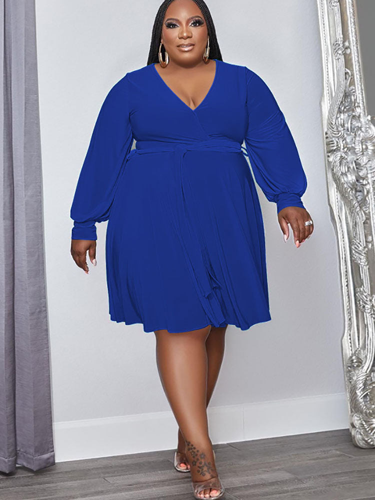 Plus Size Long Sleeves High Waist Midi Dresses Tiynon