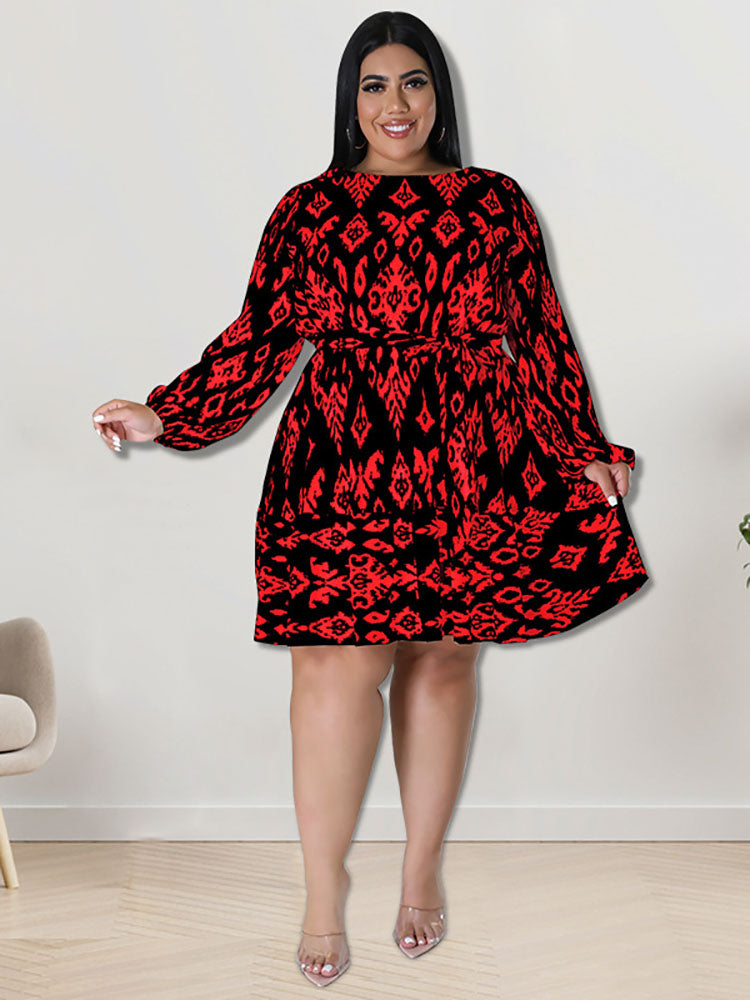 Plus Size Long Sleeves Round Neck Midi Dresses Tiynon