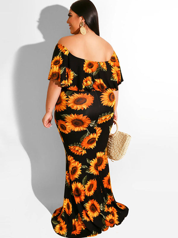 Plus Size Off Shoulder Backless Maxi Dresses Tiynon