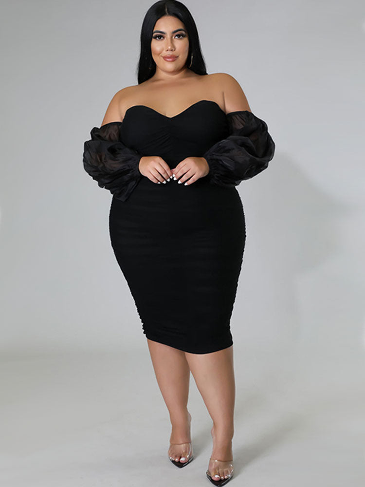 Plus Size Off Shoulder Bodycon Midi Dresses Tiynon