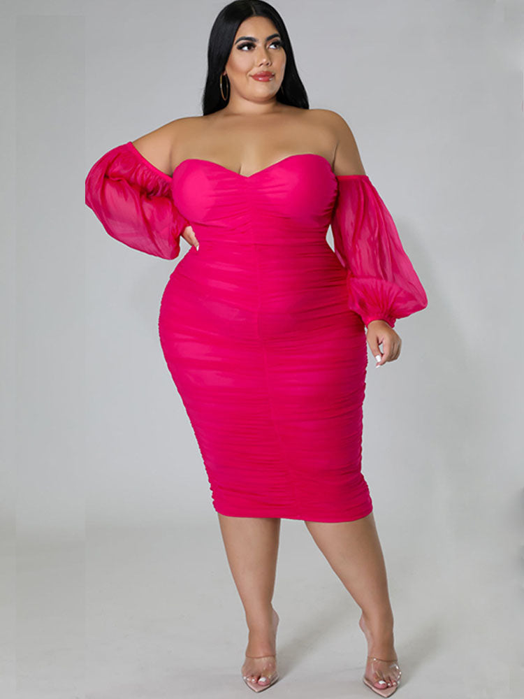 Plus Size Off Shoulder Bodycon Midi Dresses Tiynon