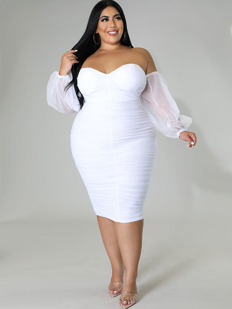 Plus Size Off Shoulder Bodycon Midi Dresses Tiynon