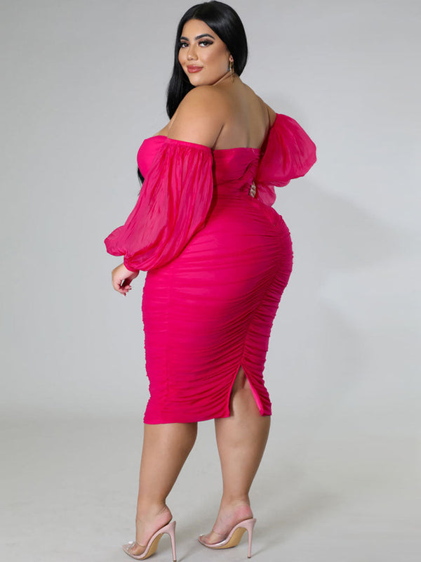 Plus Size Off Shoulder Bodycon Midi Dresses Tiynon