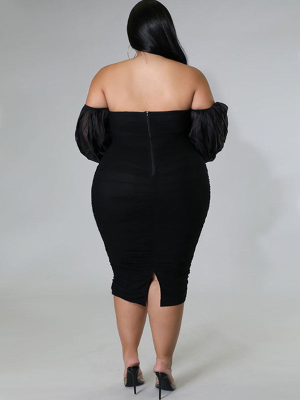 Plus Size Off Shoulder Bodycon Midi Dresses Tiynon