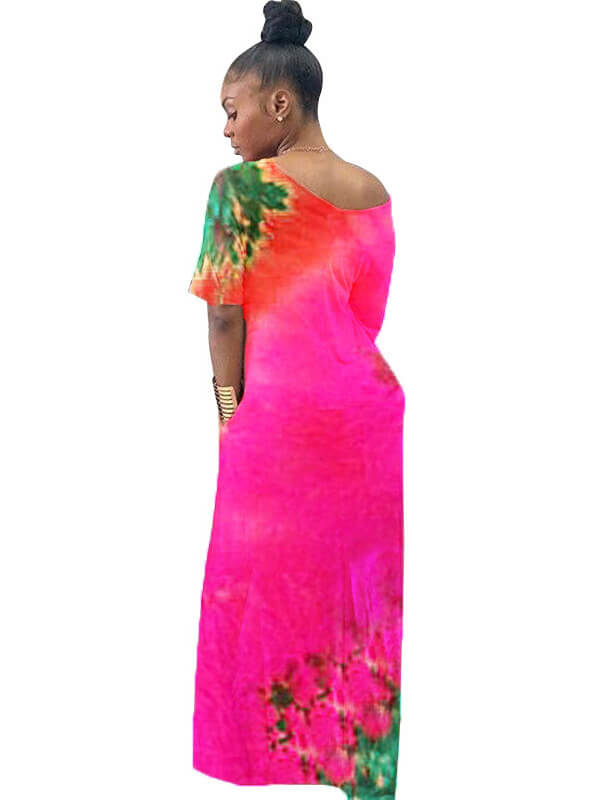 Plus Size Off Shoulder Tie Dyed Maxi Dresses Tiynon