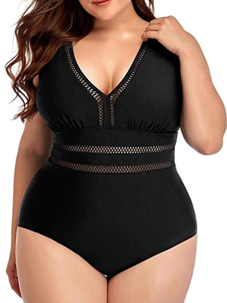 Plus Size One Piece Floral Hollow Out Swimsuit Tiynon