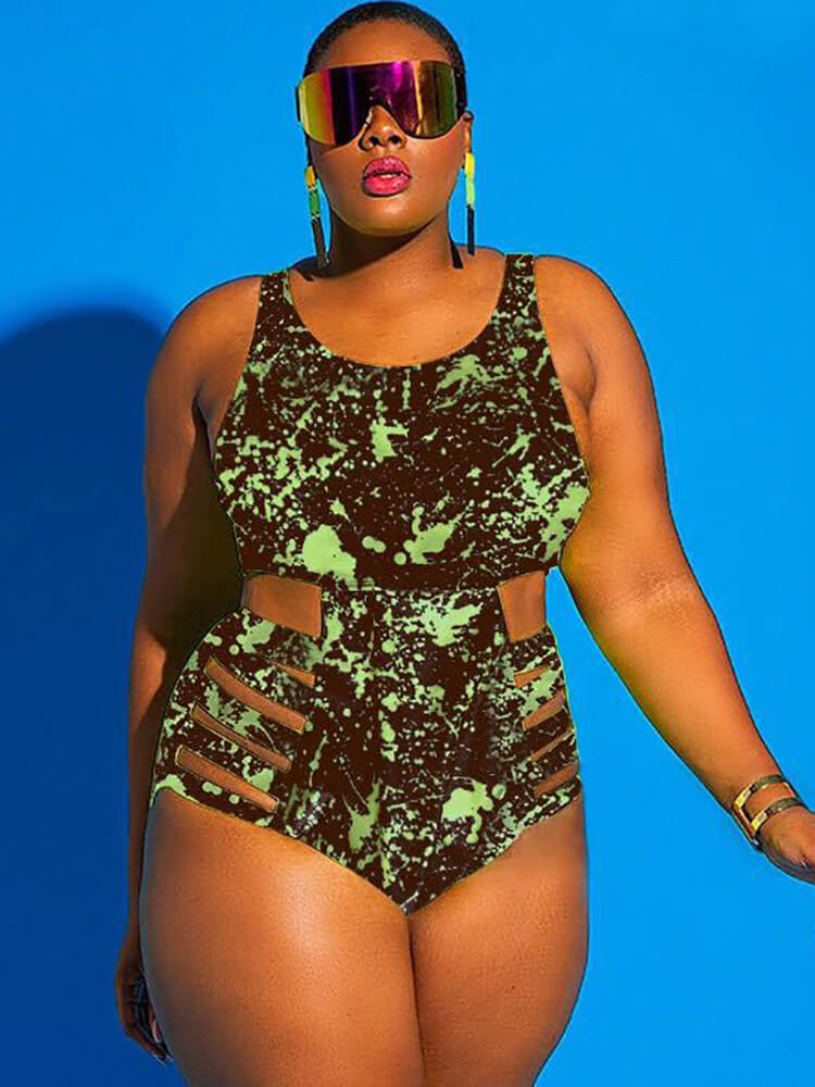 Plus Size One Piece Hollow Out Swimsuit Tiynon