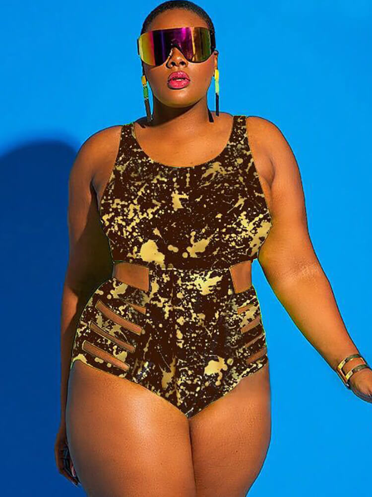 Plus Size One Piece Hollow Out Swimsuit Tiynon