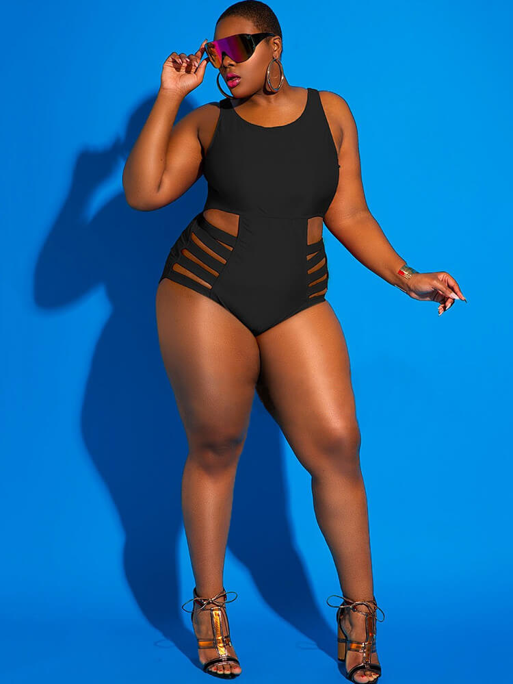 Plus Size One Piece Hollow Out Swimsuit Tiynon