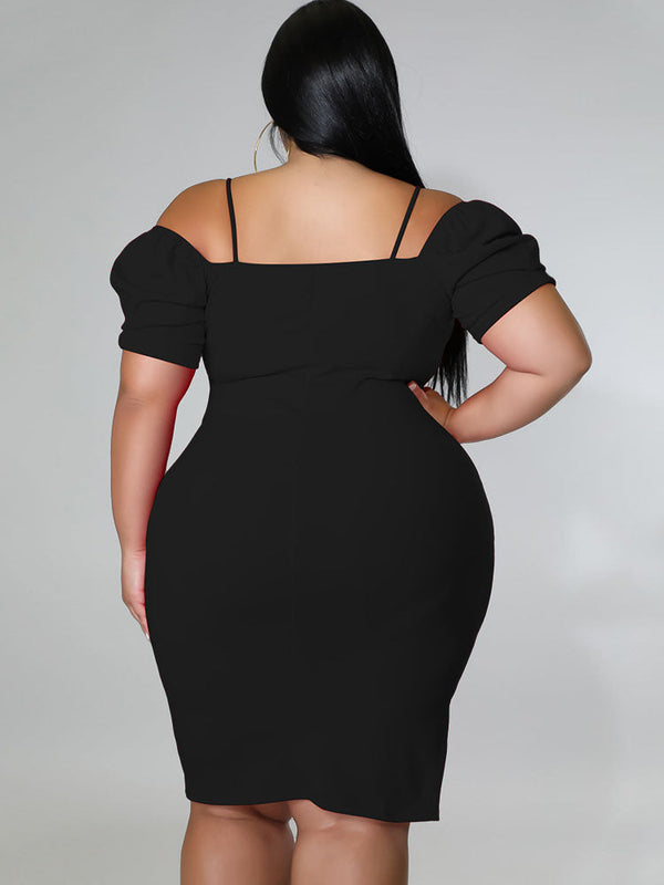 Plus Size Puff Sleeve Mini Dresses Tiynon