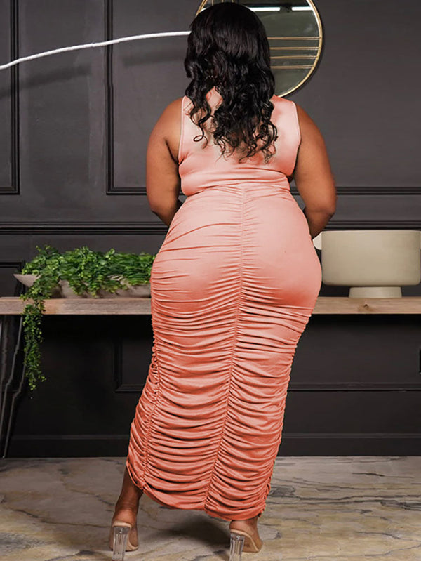 Plus Size Ruched Split Bodycon Maxi Dresses Tiynon