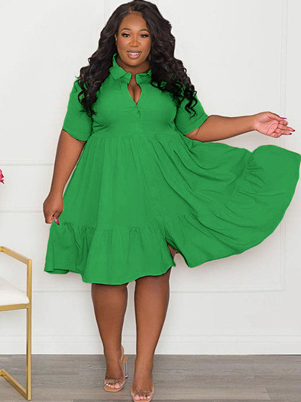 Plus Size Short Sleeve Button Down Midi Dresses Tiynon