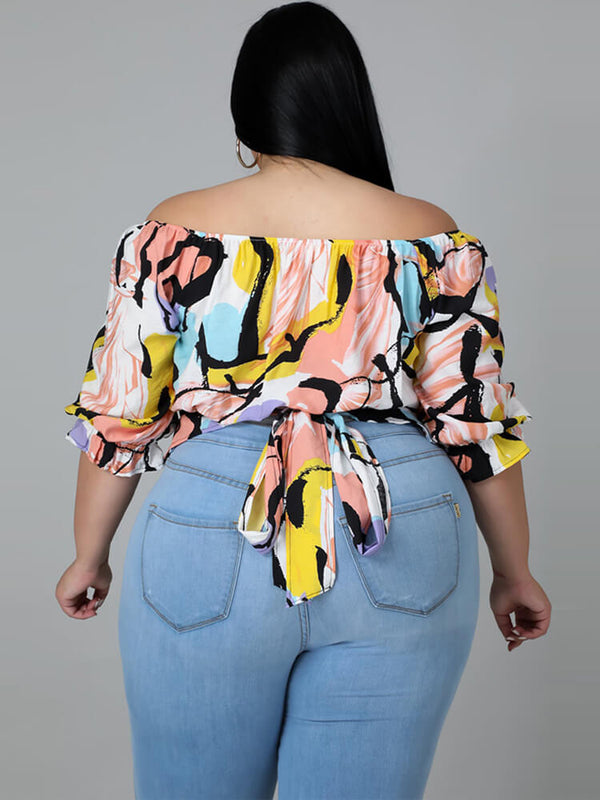 Plus Size Short Sleeve Floral Print Crop Top Tiynon