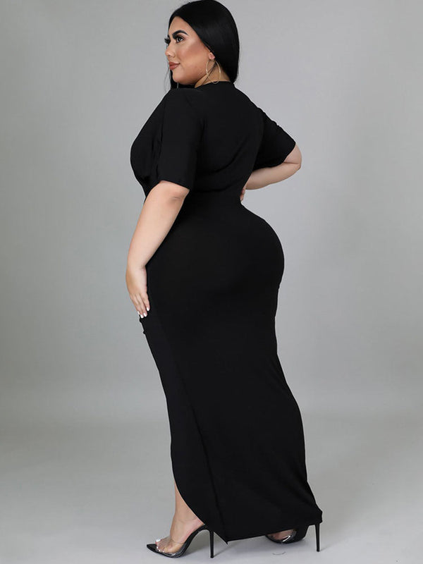 Plus Size Short Sleeve V Neck Maxi Dress Tiynon