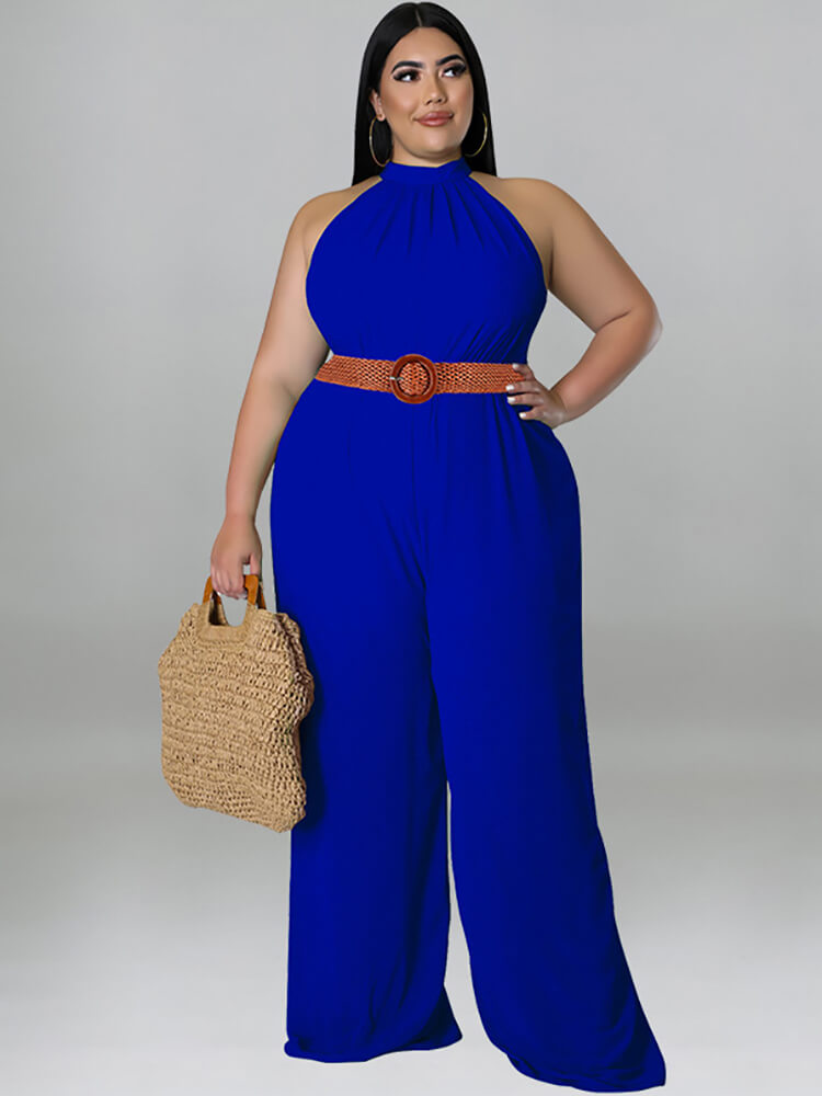 Plus Size Sleeveless Belted Jumpsuits Tiynon