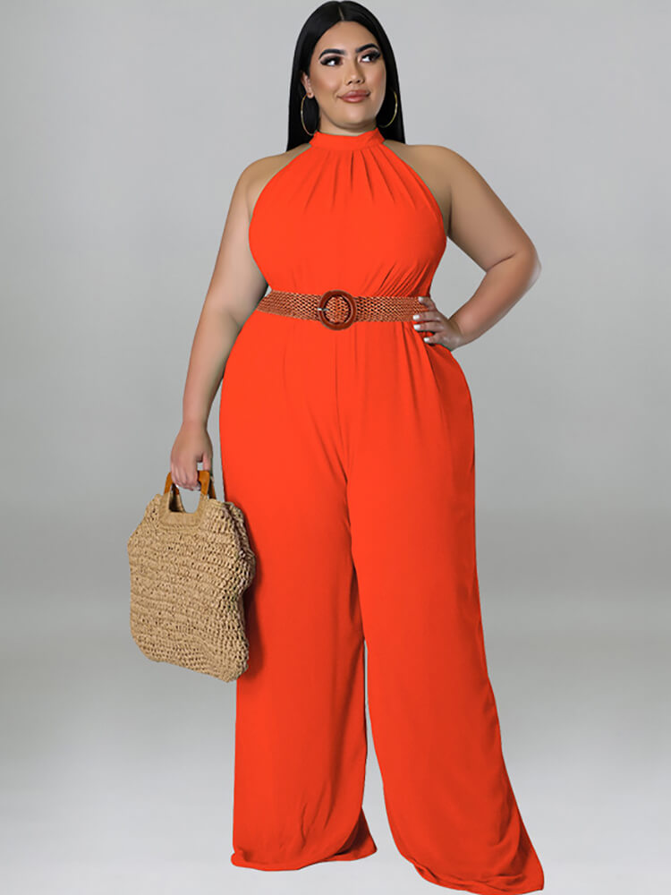 Plus Size Sleeveless Belted Jumpsuits Tiynon