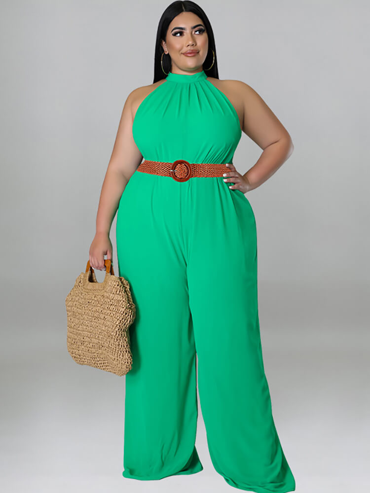 Plus Size Sleeveless Belted Jumpsuits Tiynon