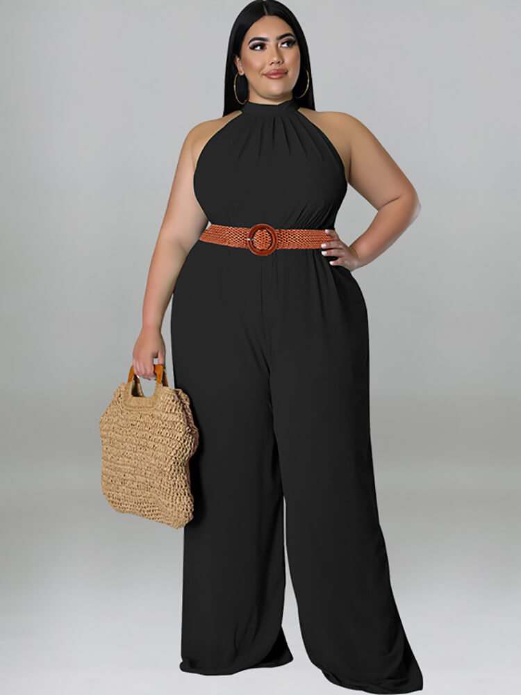 Plus Size Sleeveless Belted Jumpsuits Tiynon