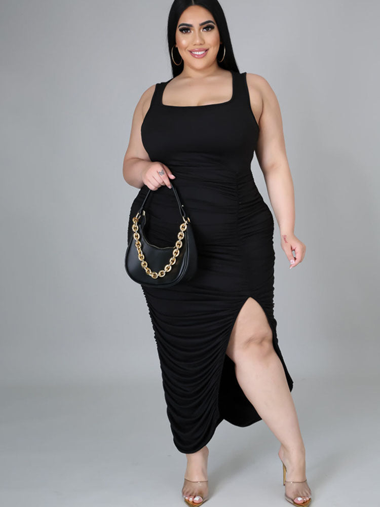 Plus Size Sleeveless Ruched Midi Dresses Tiynon