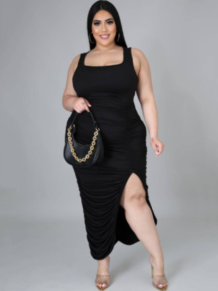 Plus Size Sleeveless Ruched Midi Dresses Tiynon