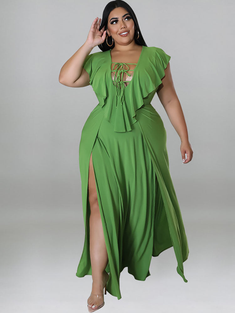 Plus Size Sleeveless Ruffle Hem Maxi Dresses Tiynon