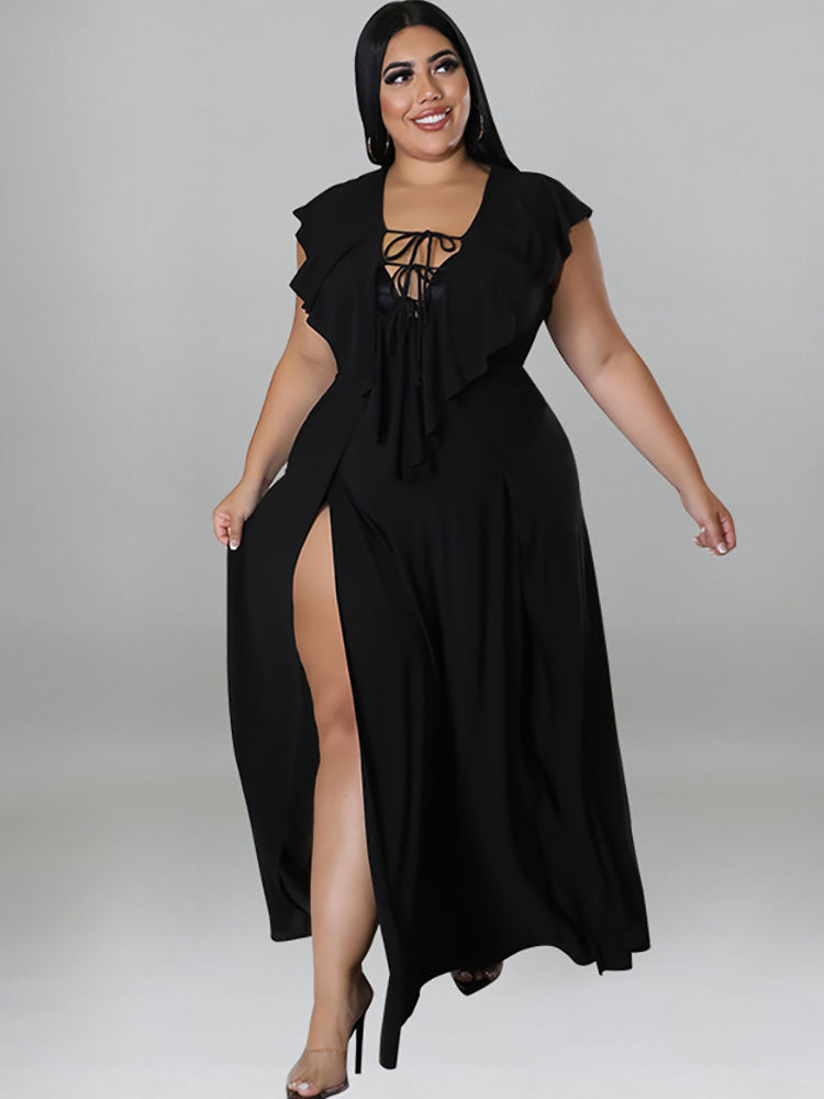 Plus Size Sleeveless Ruffle Hem Maxi Dresses Tiynon