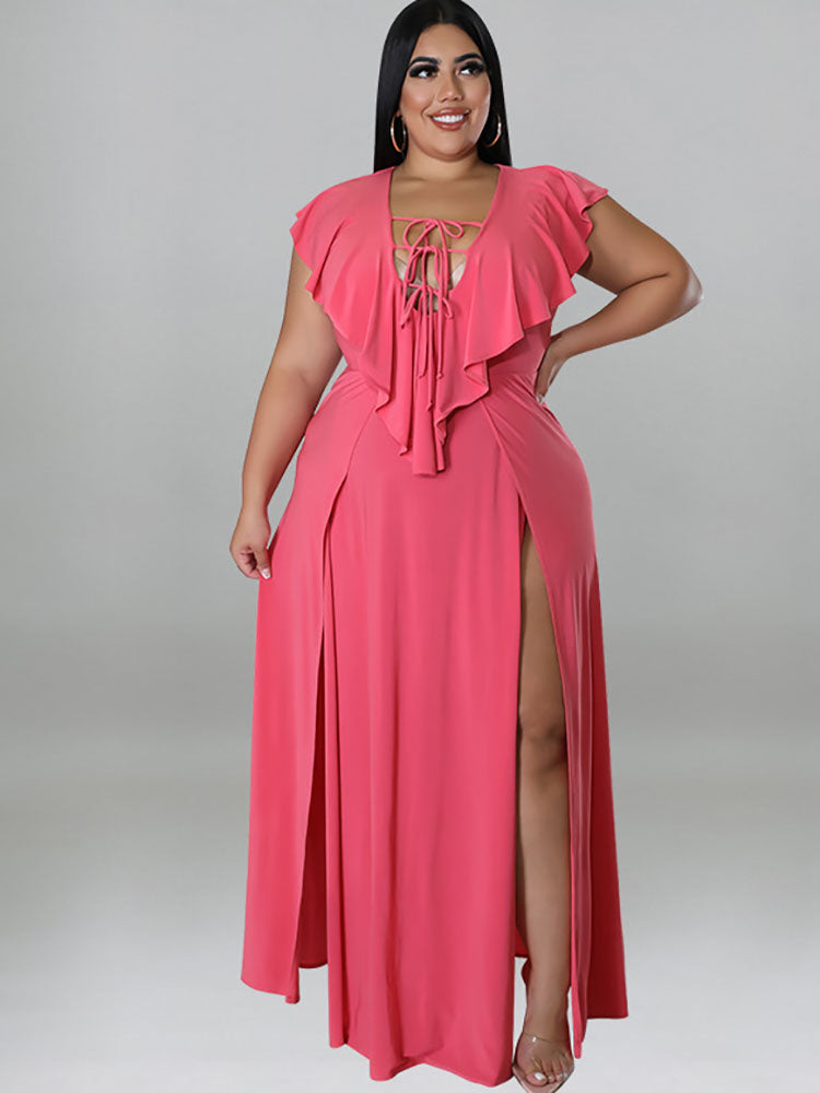 Plus Size Sleeveless Ruffle Hem Maxi Dresses Tiynon