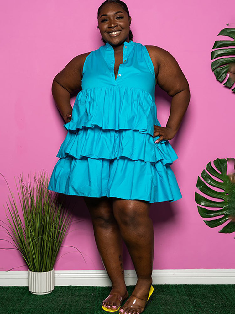 Plus Size Sleeveless Ruffle Layered  Mini Dress Tiynon