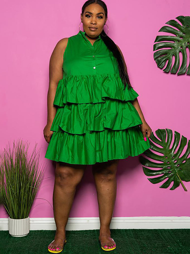 Plus Size Sleeveless Ruffle Layered  Mini Dress Tiynon